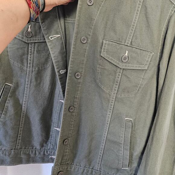 Eddie‎ Bauer Linen Trucker Jacket L Olive Green - Picture 2 of 6